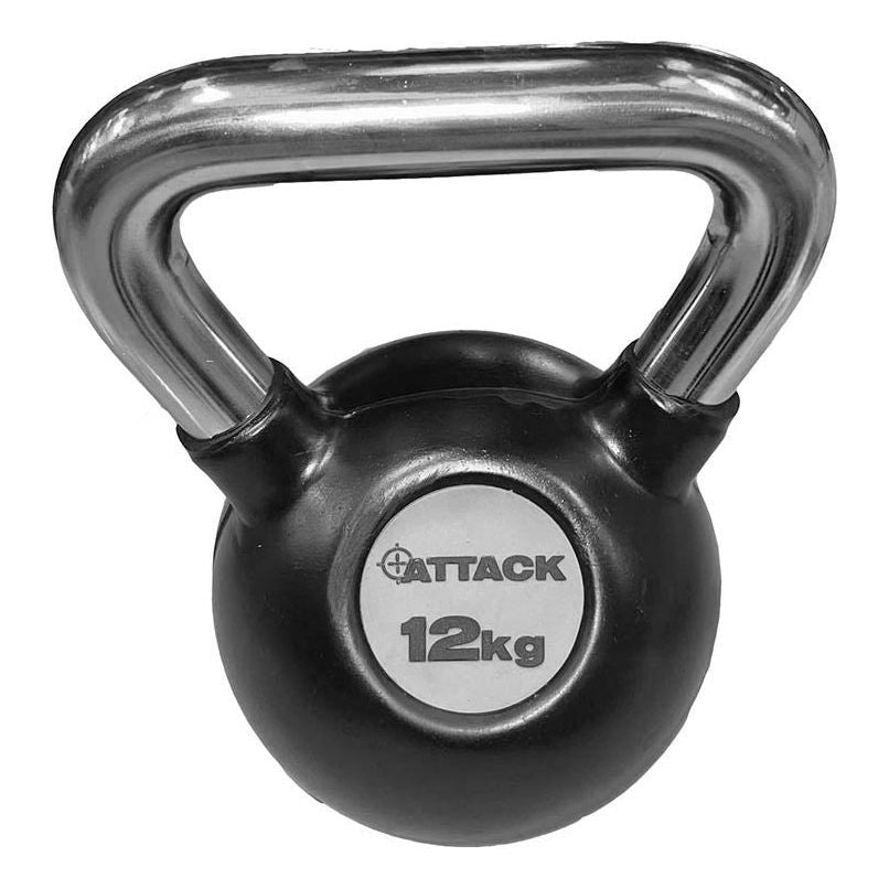 Attack Strength Chrome Handle Rubber Kettlebell 12kg - Black