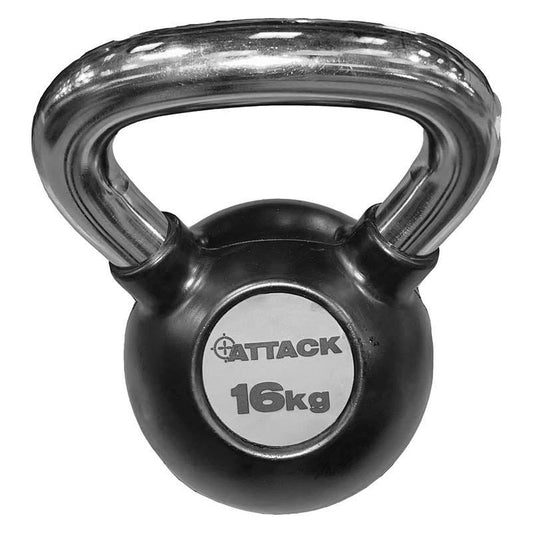 Attack Strength Chrome Handle Rubber Kettlebell 16kg - Black